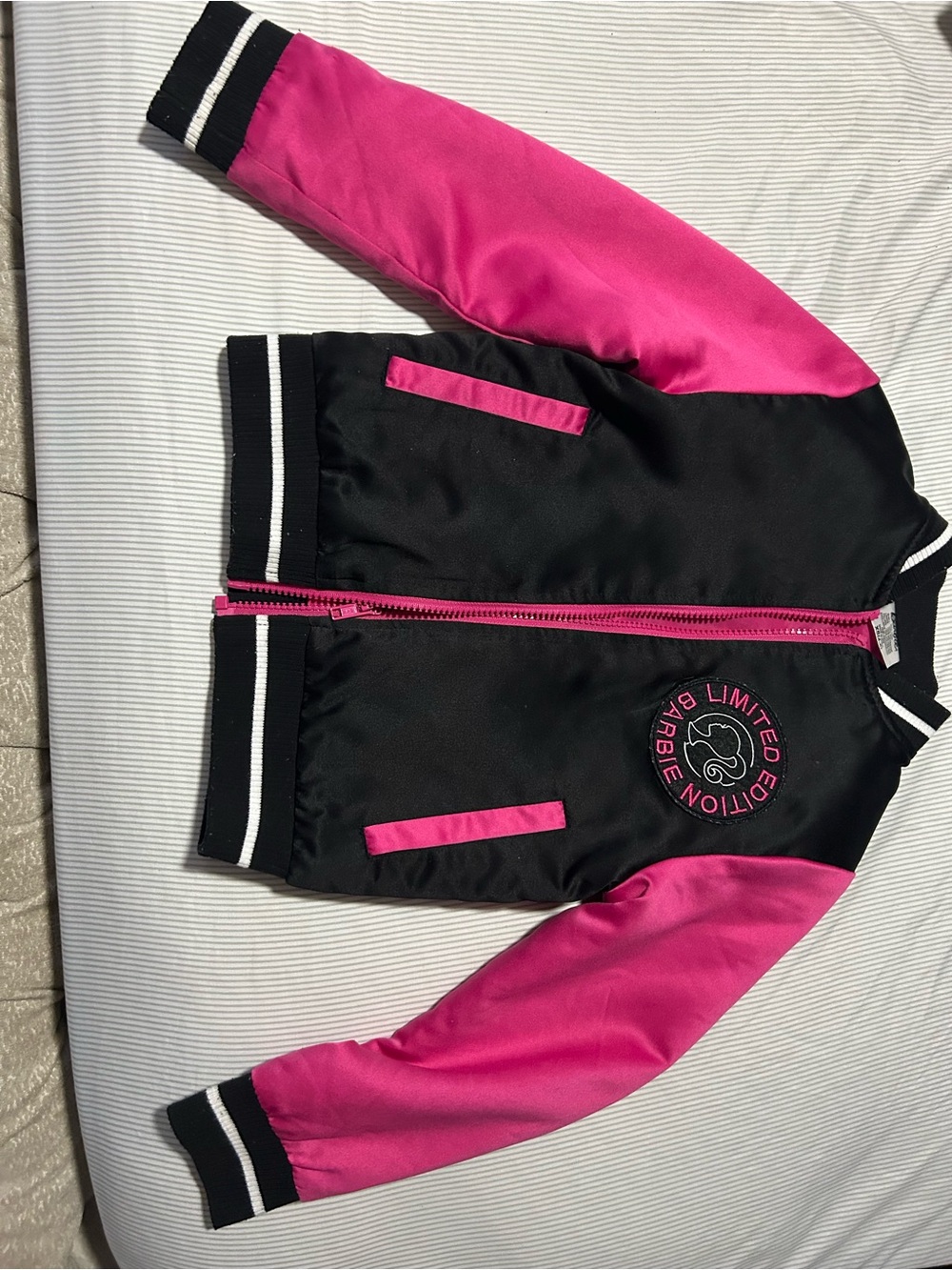 Barbie Black & Hot Pink Girls' Bomber Jacket